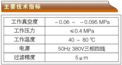 聚結(jié)真空凈油機-JZJ系列主要技術(shù)指標